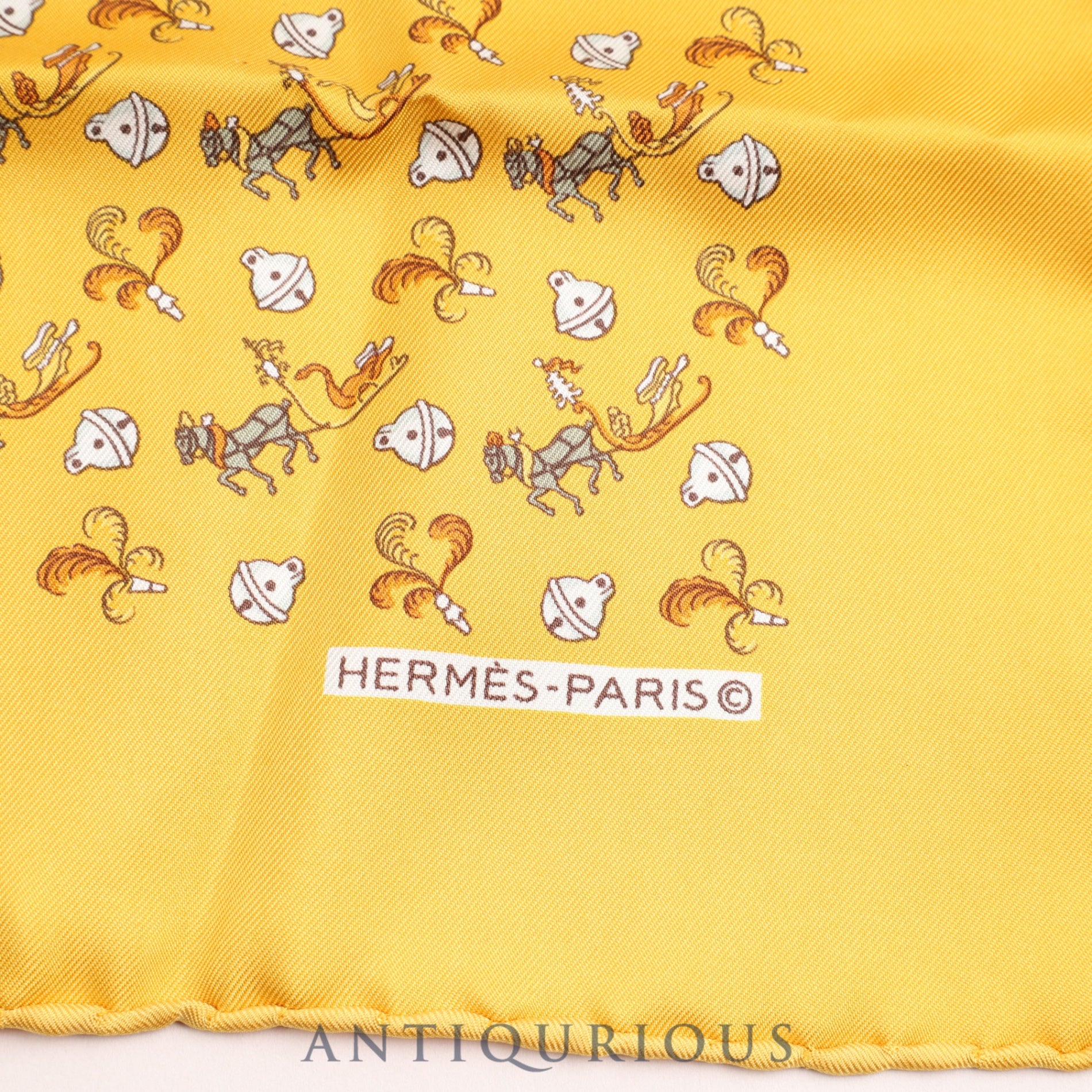 HERMES Scarf CARRES45 SILK100% Bell and horse motif