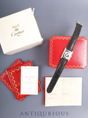 Cartier Must Tank LM W1008095 / 1616 Quartz Cal.90 SV925 Leather Genuine Deployant Buckle (SS) Art Deco Dial Limited 1000 Pieces (SWISS markings) Box, Booklets, Warranty Card (unfilled), Overhauled