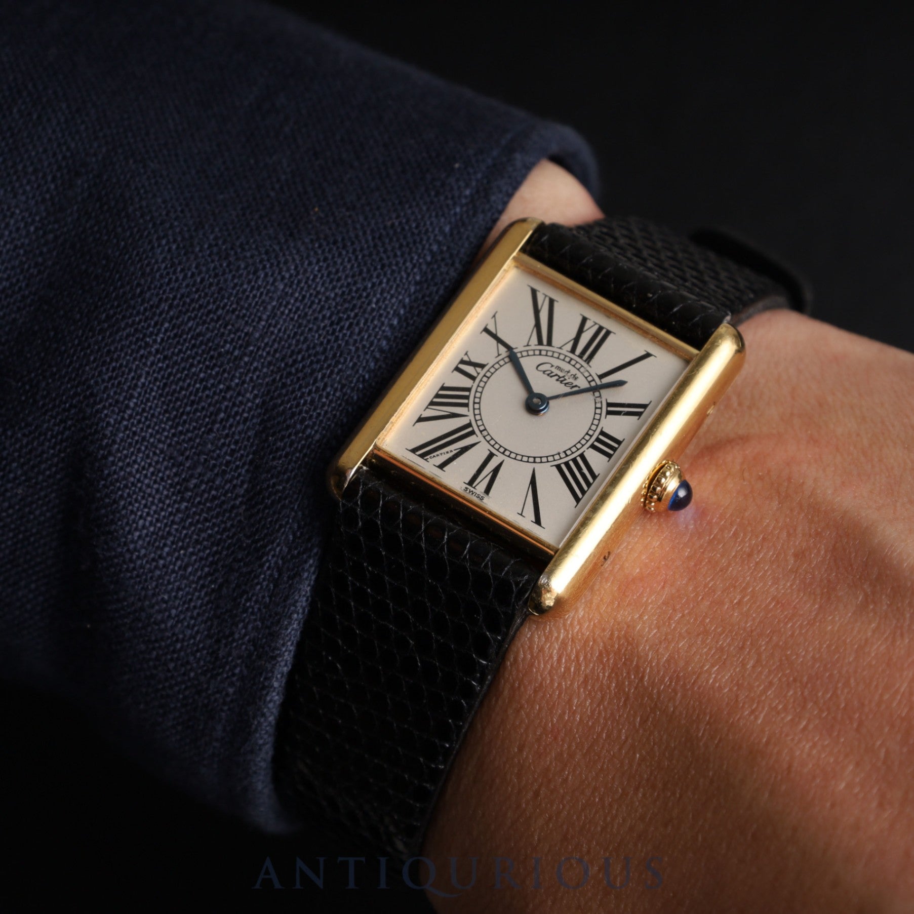 Cartier Must Tank LM W1005654 / 590005 Quartz Cal.690 SV925 Leather Genuine Buckle (GP) Opalan Dial Overhauled