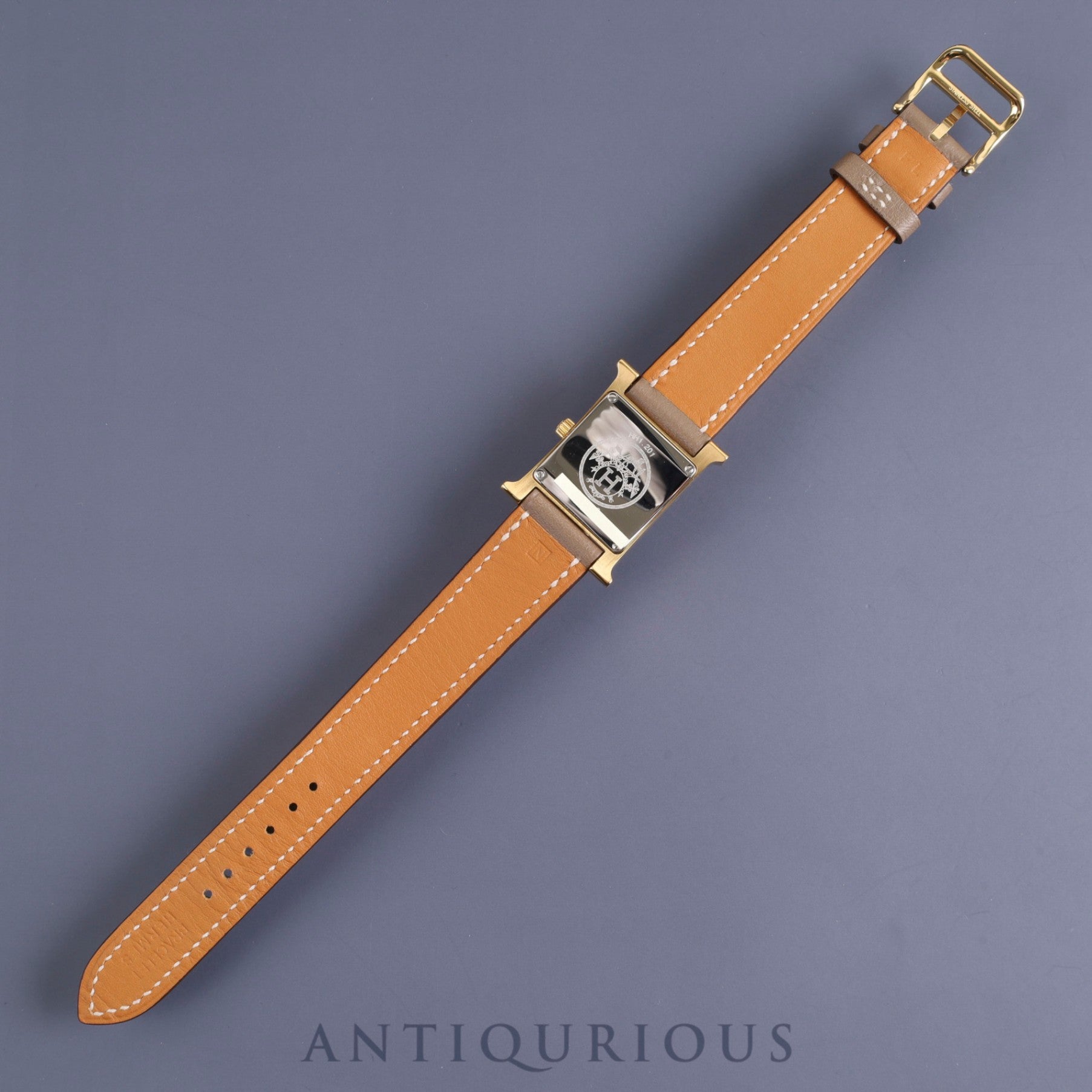 Hermes H Watch HH1.201 Quartz GP Genuine Leather Strap Gold Dial Box Warranty (2004) Overhauled