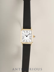 Tiffany Rectangular 60-217 Quartz Cal.976.001 14KYG Leather Genuine Pin Buckle (GP) White Dial Warranty Card (1995) Box Case Overhauled