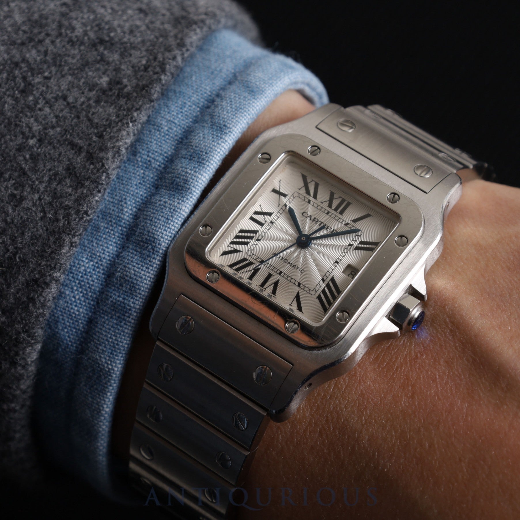 Cartier Santos Galbee LM 2319 Automatic SS SS Silver Guilloche Dial Overhauled