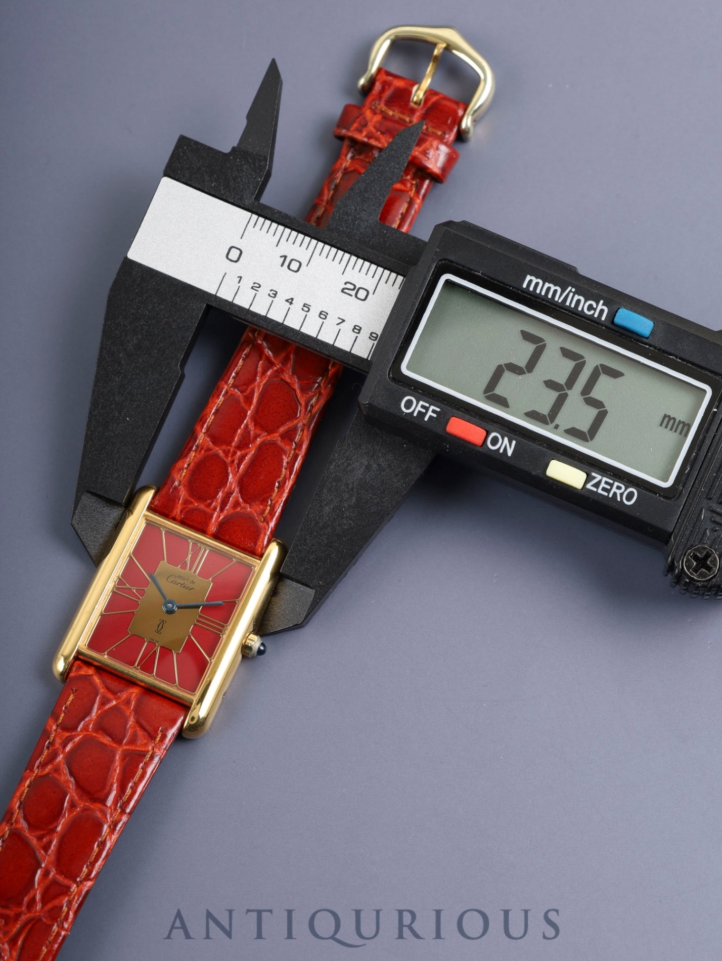 Cartier Must Tank LM 3919423 / 6 81006 Quartz Cal.81 SV925 Leather Genuine Pin Buckle (GP) Garnet Cloisonné Dial (SWISS) Warranty (1989) Booklet Overhauled Polished