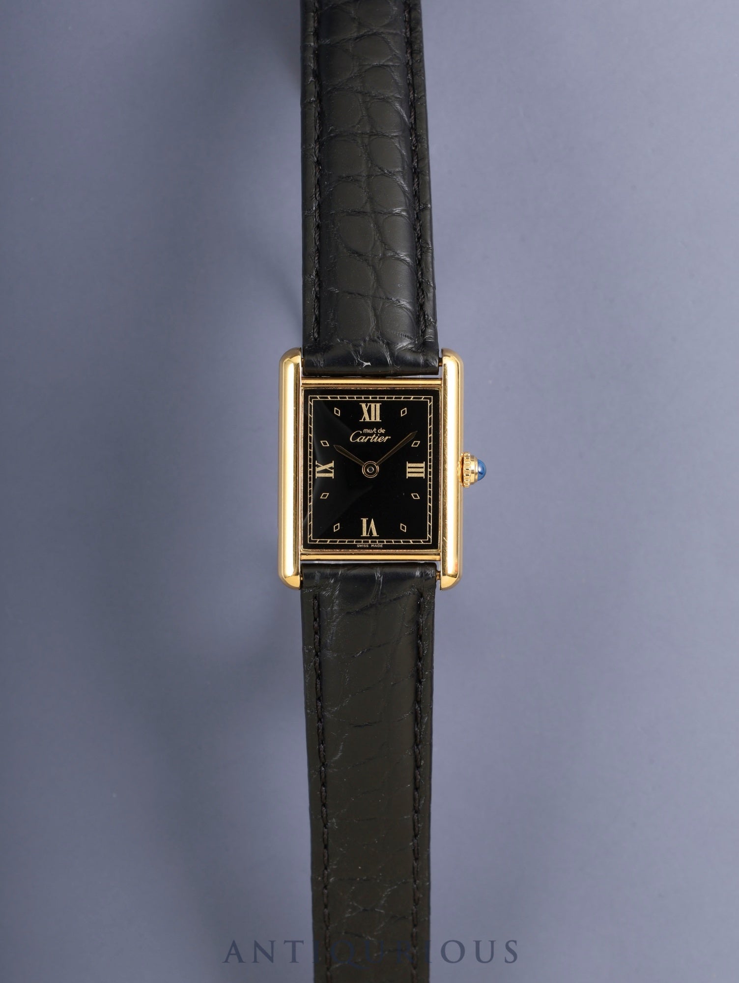 カルティエ マストタンク LM 590005 クォーツ SV925 革 純正Dバックル（GP） ブラック飛びローマン文字盤（SWISS MADE表記）  カルティエブティックにてコンプリートサービス済み