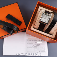 Hermes Cape Cod CC1.810 Quartz SS Leather Genuine Buckle (SS) Silver Dial Box Warranty (2017) Genuine Leather Strap Overhauled