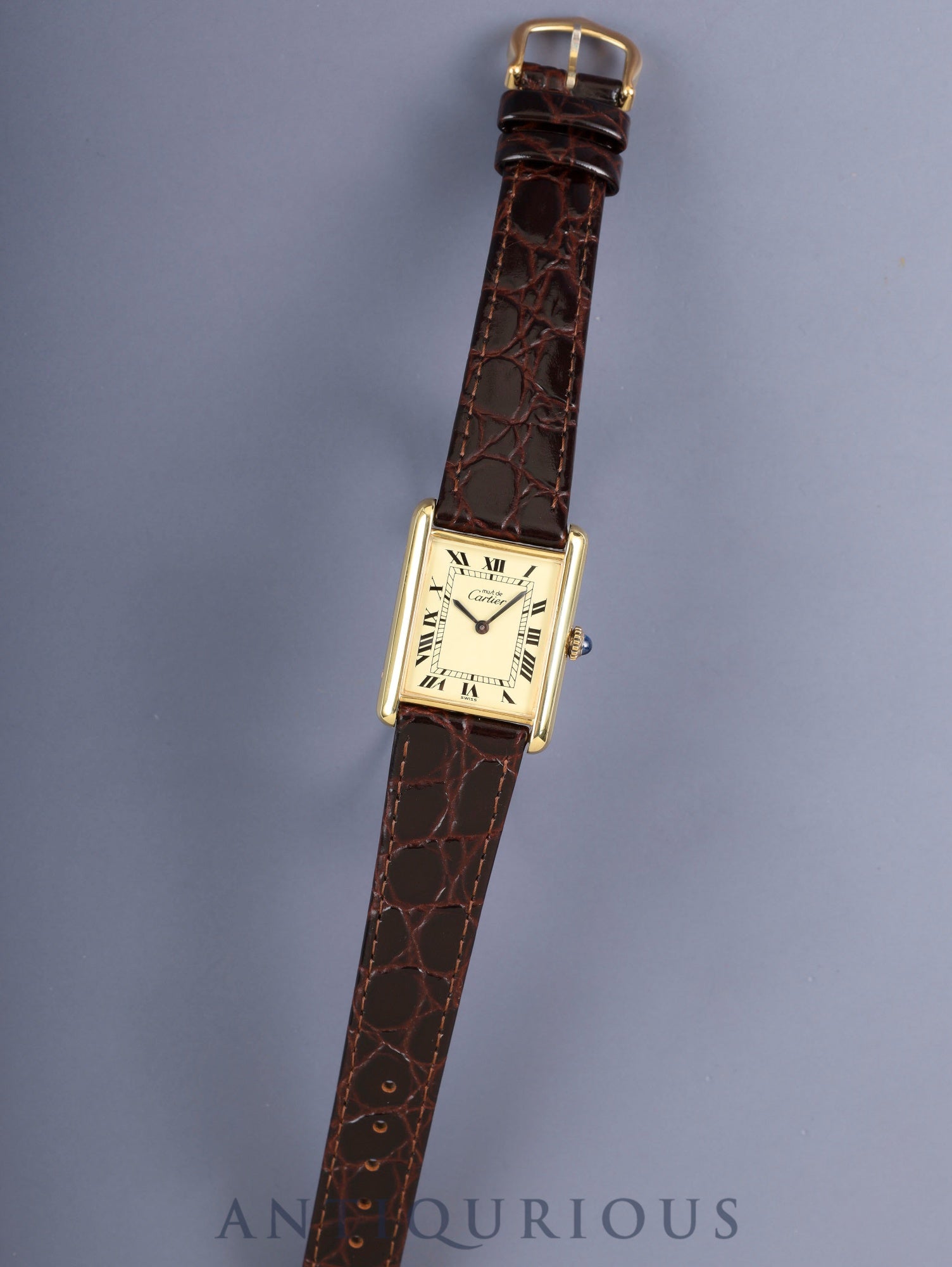 カルティエ マストタンク LM 手巻き Cal.78-1 SV925 革 純正ピンバックル（GP） アイボリーローマン文字盤（SWISS表記）オーバーホール済み