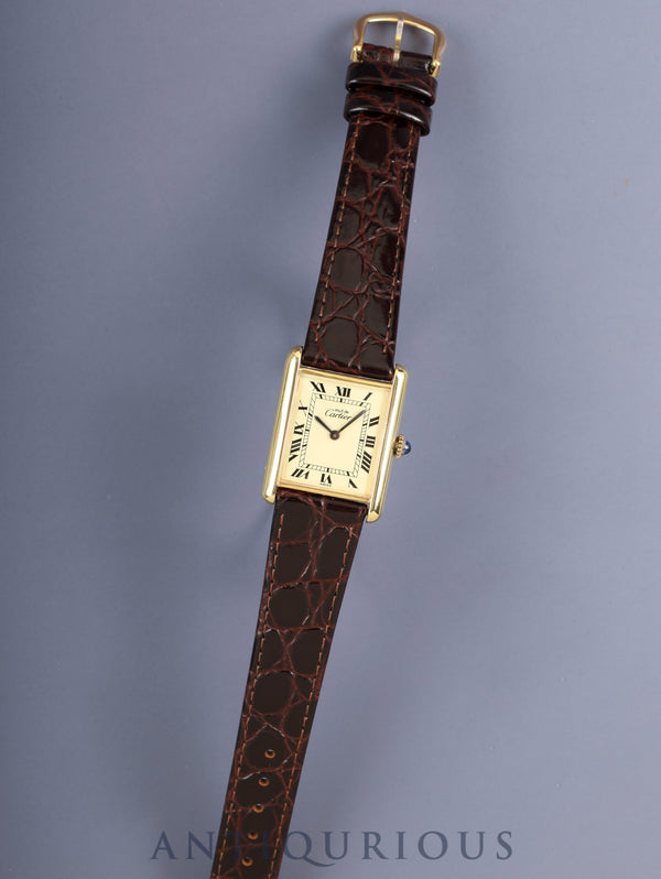 カルティエ マストタンク LM 手巻き Cal.78-1 SV925 革 純正ピンバックル（GP） アイボリーローマン文字盤（SWISS表記）オーバーホール済み