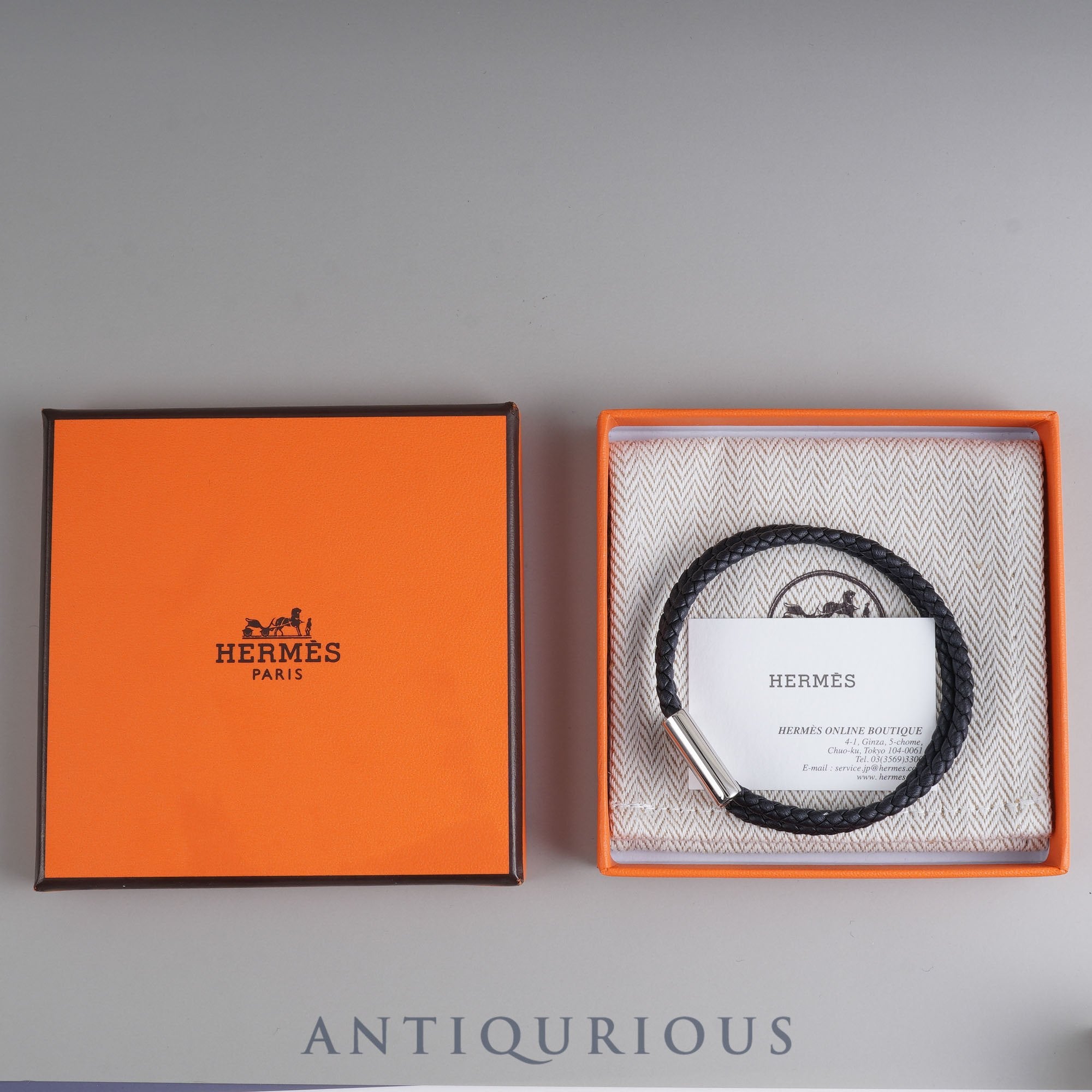 Hermes bracelet Tourni Tresse leather box card