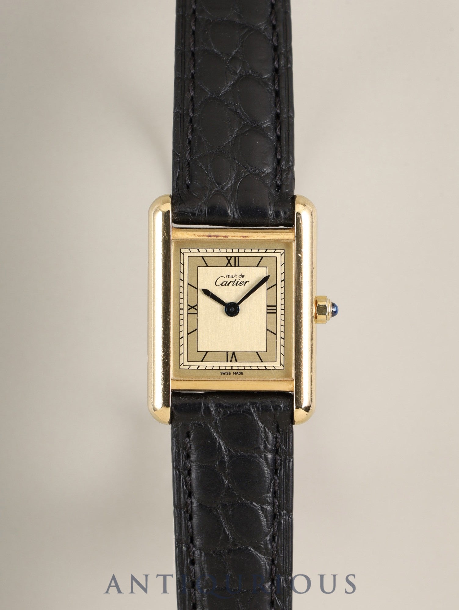 Cartier Must Tank SM 3 66001 Quartz SV925 Leather Genuine Pin Buckle (GP) Champagne Roman Dial (SWISS MADE marking) Complete service done at Cartier boutique