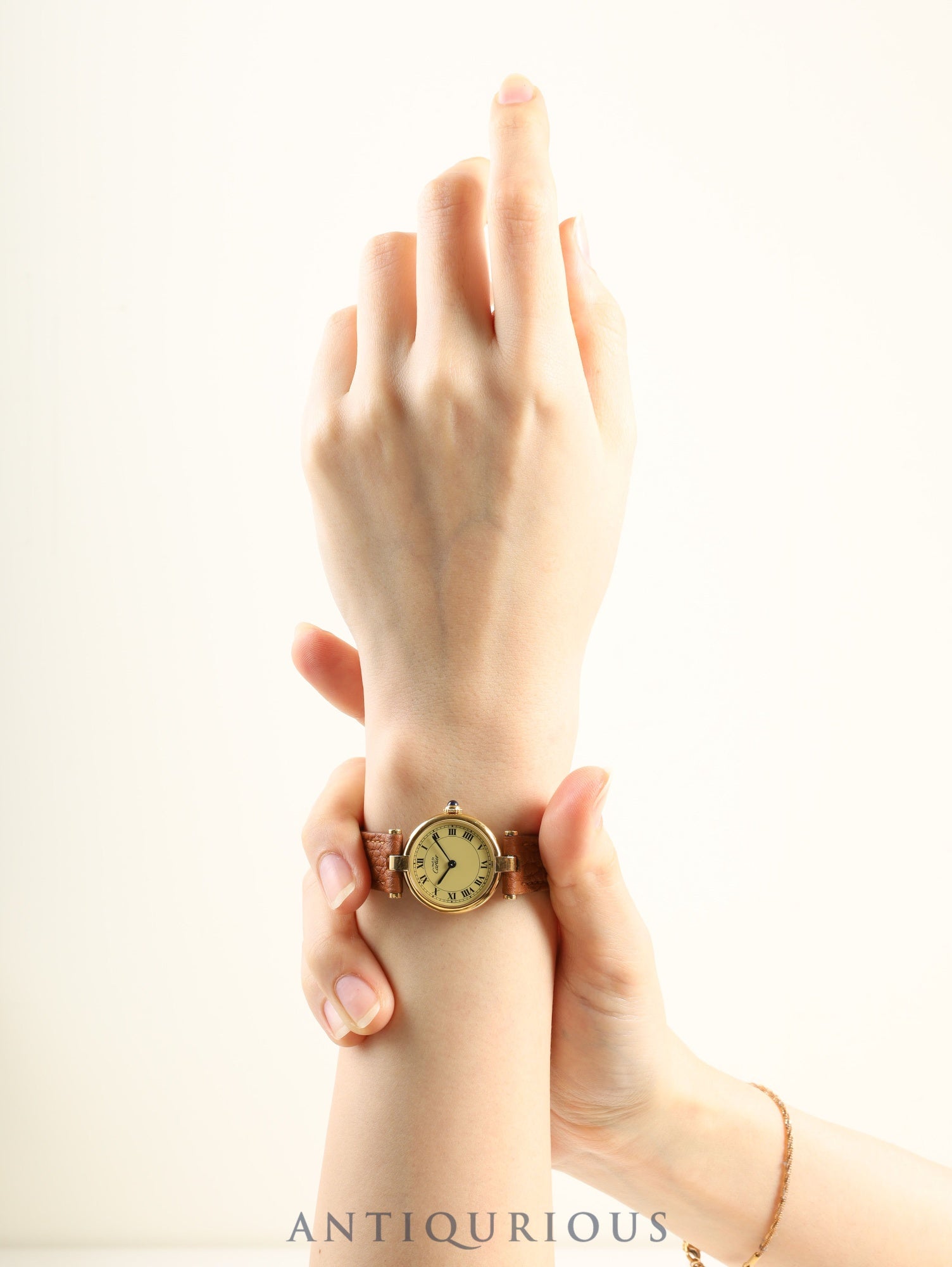 カルティエ マスト ヴァンドーム VLC SM 590004 クォーツ Cal.90 SV925 革 純正ピンバックル（GP）アイボリーローマン文字盤 オーバーホール済み