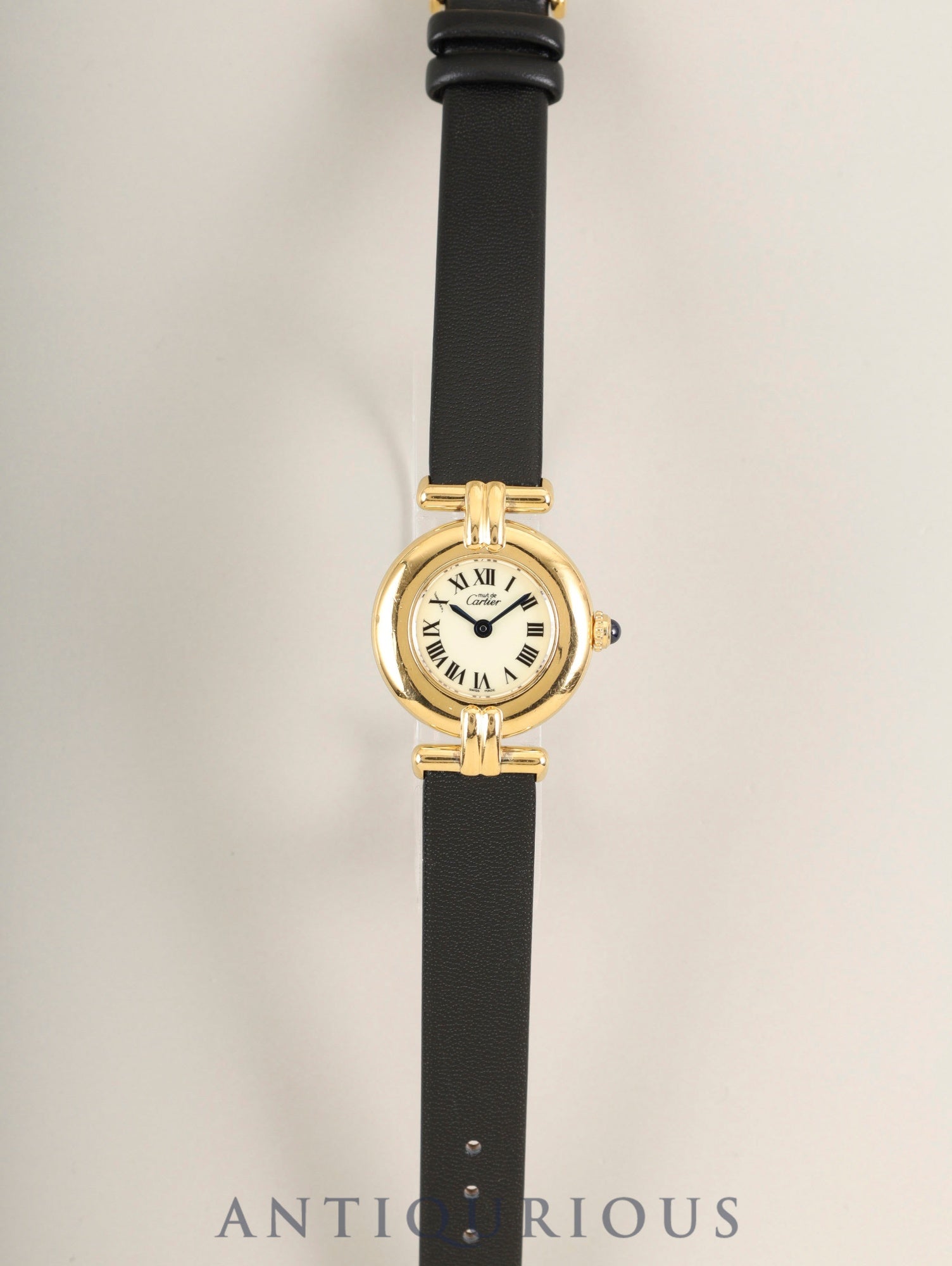 Cartier Must Colisee 590002 Quartz SV925 Leather Original Pin Buckle (GP) Ivory Roman Dial Box Complete service done at a Cartier boutique