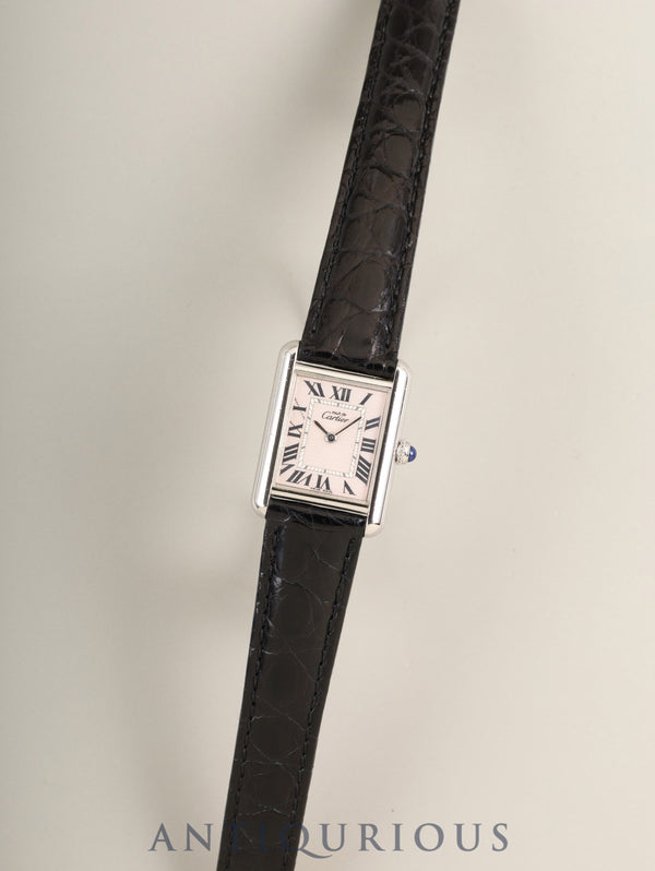 カルティエ マストタンク MM W1016130 / 2416 クォーツ Cal.057 SV925 革 純正Dバックル（SS）ピンクローマン文字盤 （SWISS MADE表記 / クリスマス限定） 箱 冊子 保証書 オーバーホール済み