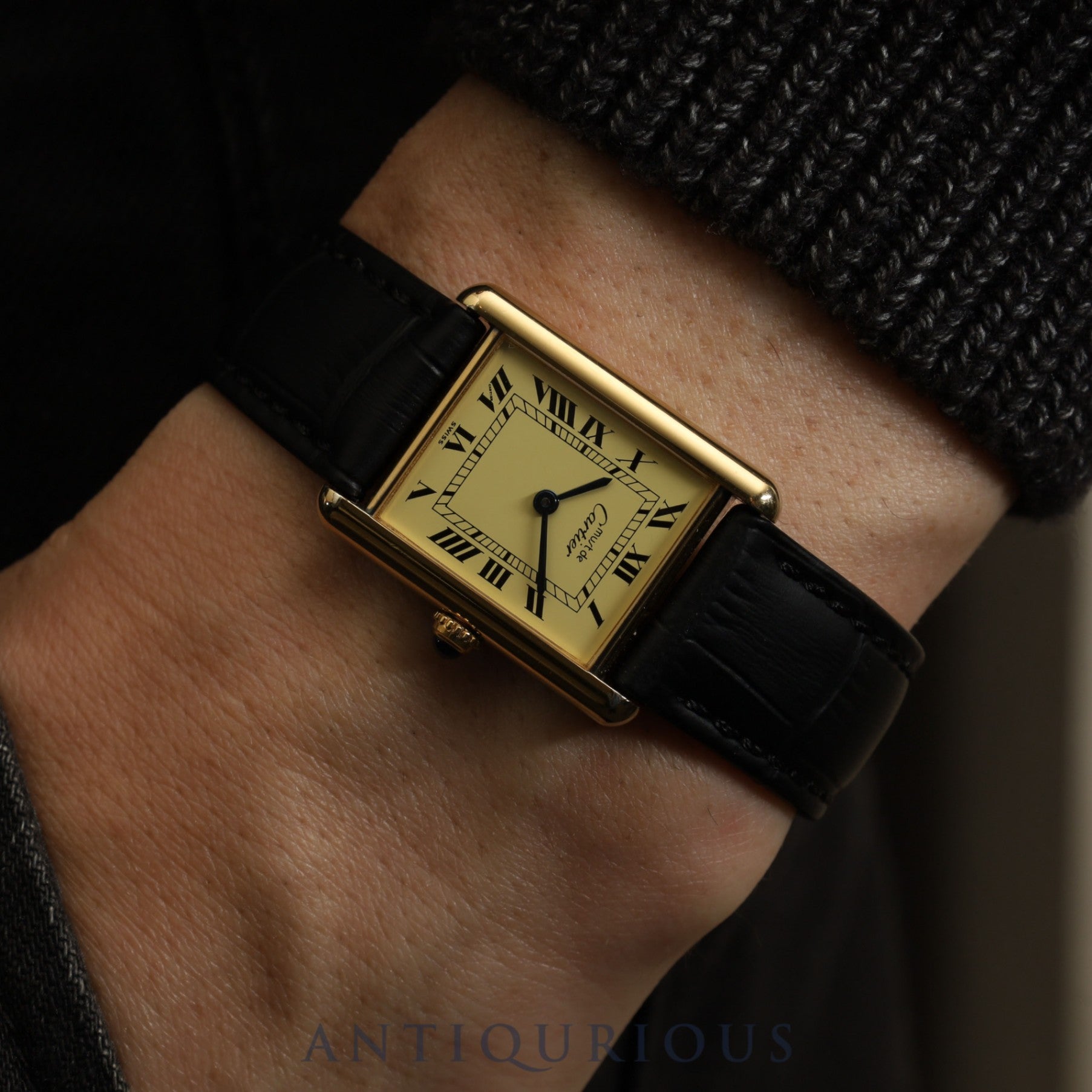 Cartier Must Tank LM 590005 Quartz Caliber - SV925 Leather Strap with Genuine GP Buckle, Ivory Roman Dial, Circa 1982-Circa 1995, Overhauled