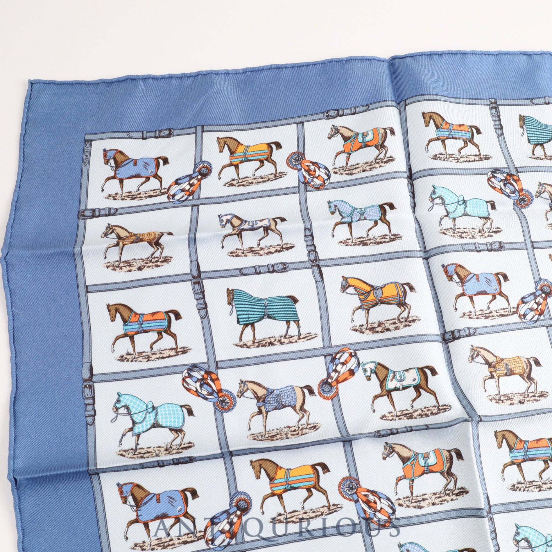 Hermes scarf Carré 45 48 horses in the paddock SILK 100%