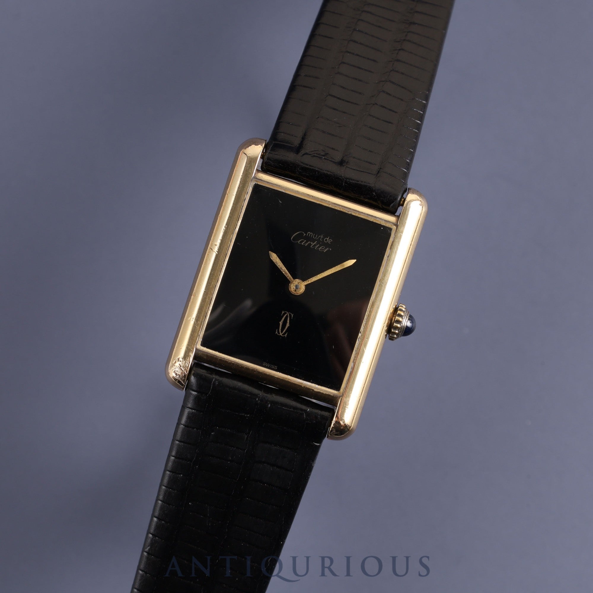 Cartier Must Tank LM Manual Winding Cal.78-1 SV925 Leather Onyx Dial Box Overhauled