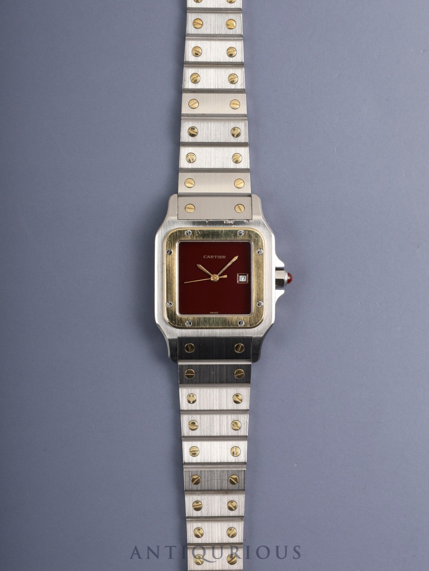 Cartier Santos Carrée LM 45168381 / 2961 Automatic Cal.2671 SS/YG SS/YG Garnet Dial Bordeaux Dial Box, Papers, Booklets (1987 / Named) Overhauled