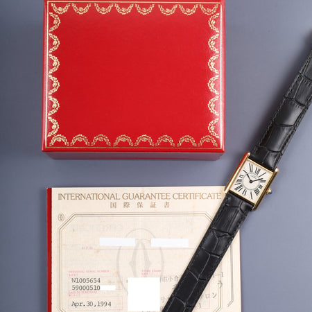カルティエ マストタンク LM W1005654/590005 クォーツ Cal.690 SV925 革 純正Dバックル（GP）オパラン文字盤 箱 保証書（1994年）冊子 オーバーホール済み