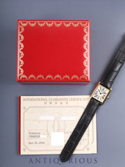 Cartier Must Tank LM W1005654/590005 Quartz Caliber 690 SV925 Leather Watch with Genuine D-buckle (GP) Opalescent Dial Box Warranty Card (1994) Booklet Overhauled