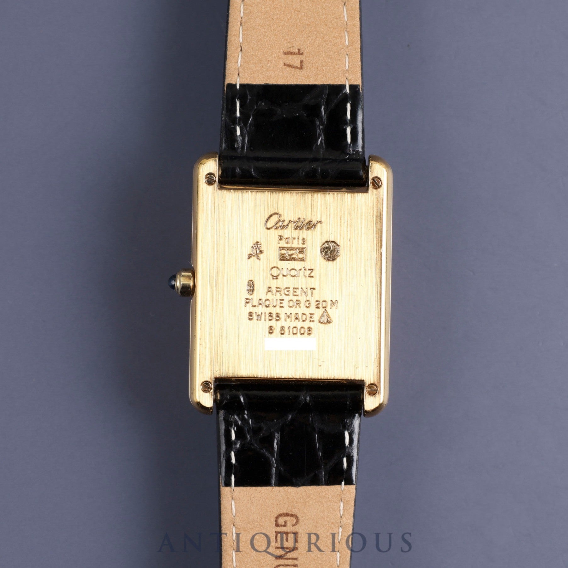 Cartier Must Tank LM 681006 Quartz Cal.81 SV925 Leather Genuine Buckle (GP) Champagne Flying Roman Dial Overhauled Newly Finished