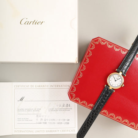 カルティエ マスト ヴァンドーム VLC SM W1009854 / 1851 クォーツ Cal.90.06 SV925 革 純正Dバックル（GP）飛びアラビア文字盤 箱 冊子 保証書（2000年）オーバーホール済み