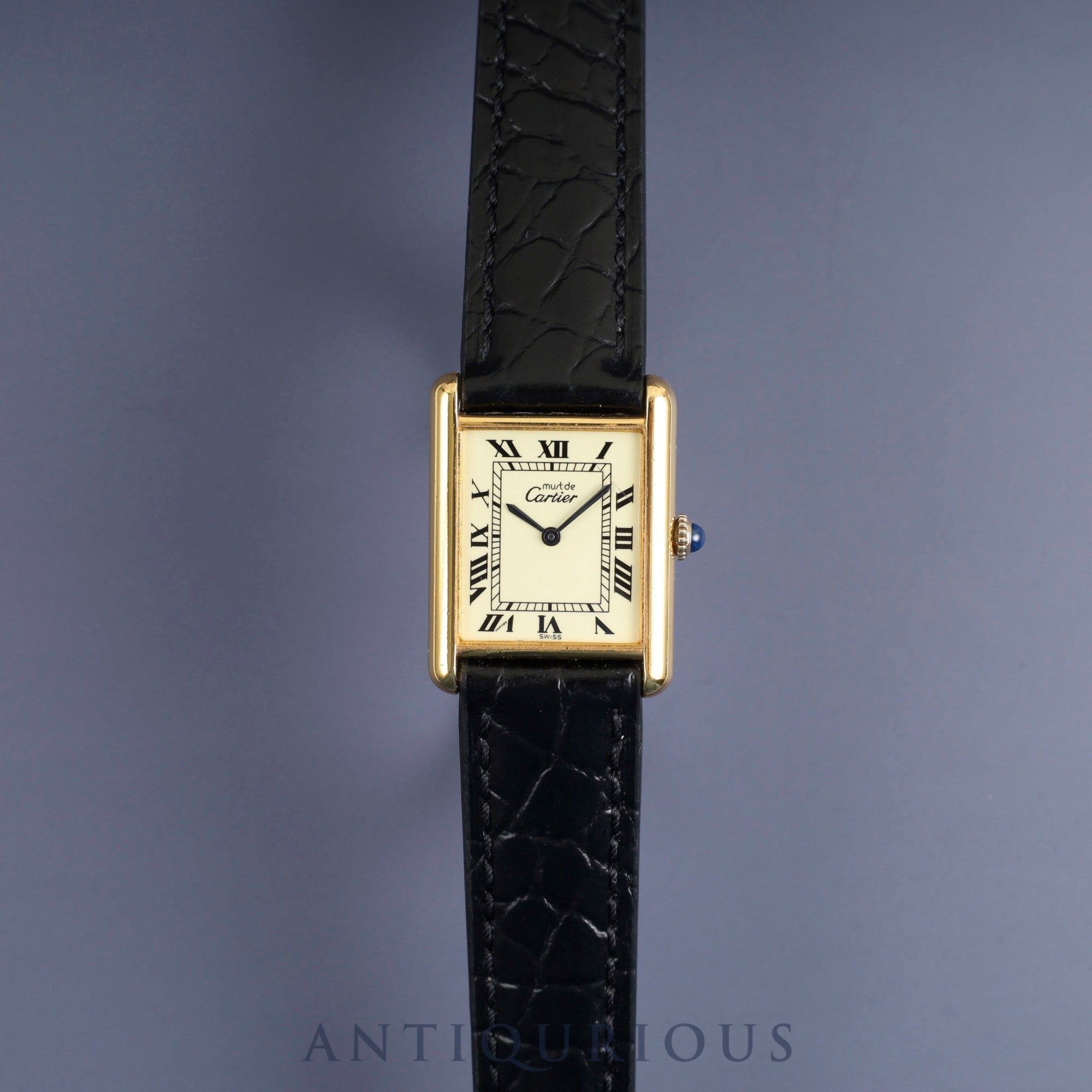 Cartier Must Tank LM 6 182065 Manual Winding Caliber 78-1 SV925 Leather Strap with Genuine GP Buckle Ivory Roman Dial Overhauled