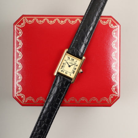 カルティエ マストタンク SM W1003154 / 1613 クォーツ Cal.057 SV925 革 純正Dバックル（GP） アイボリーローマン文字盤 箱 オーバーホール済み