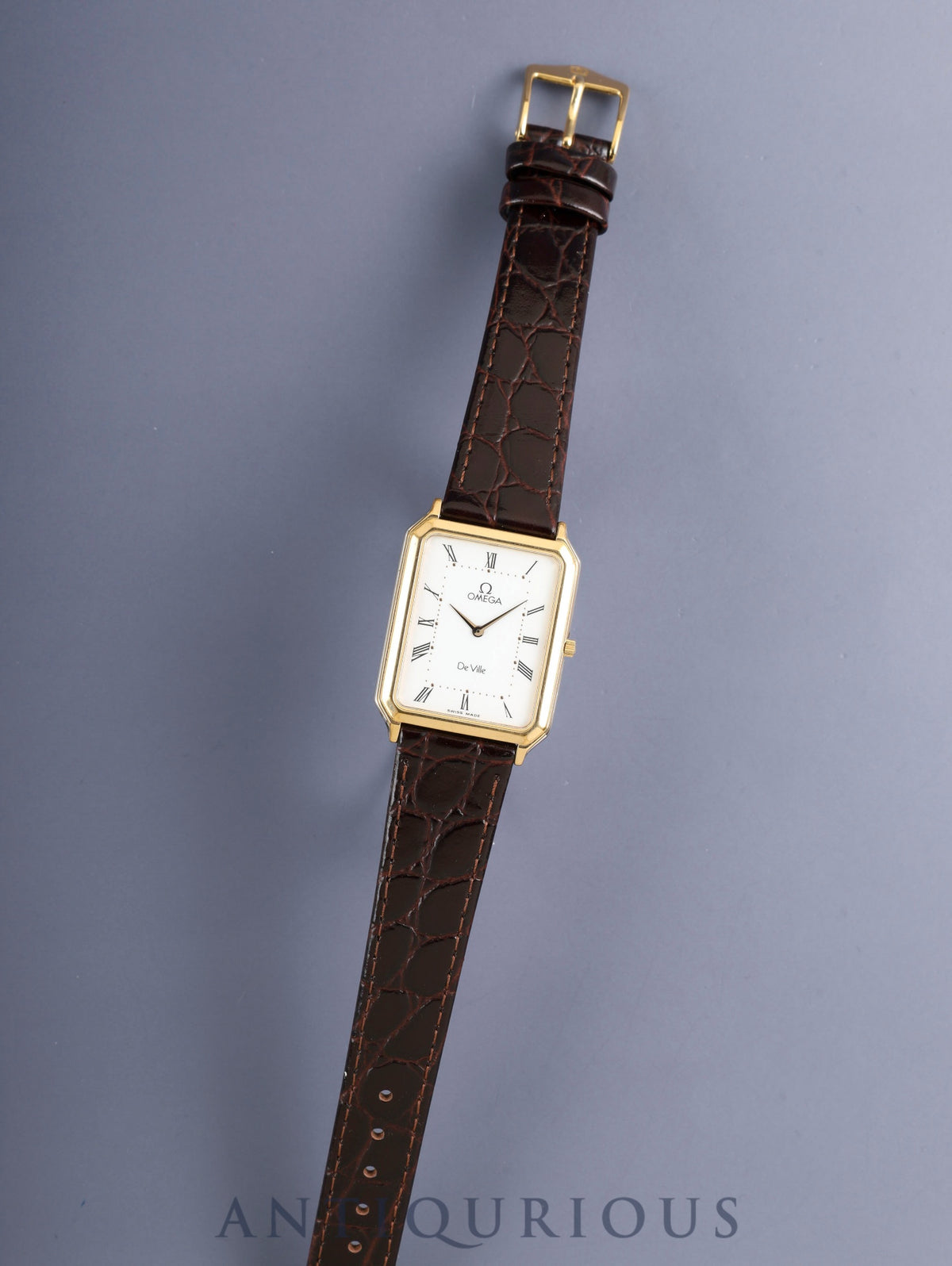Omega De Ville 195.0050 Rectangular Quartz GP/SS Leather with Original Pin Buckle (GP) White Roman Dial Box Tags Original Leather Strap Overhauled