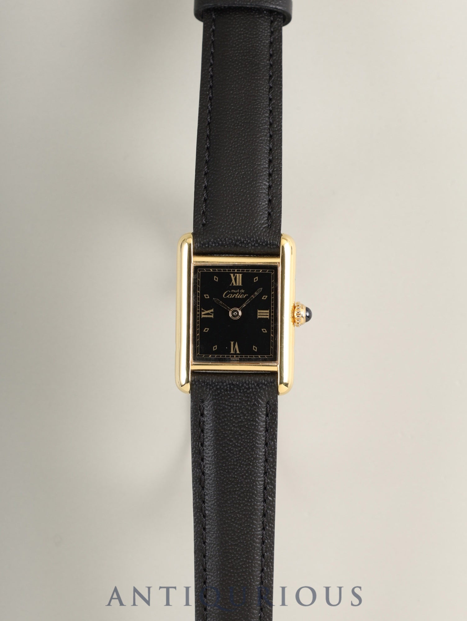カルティエ マストタンク SM 5057001 クォーツ Cal.057 SV925 純正ピンバックル（GP）ブラック飛びローマン文字盤（SWISS表記）オーバーホール済み 新品仕上げ済み