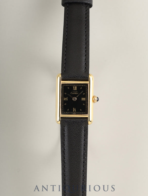 カルティエ マストタンク SM 5057001 クォーツ Cal.057 SV925 純正ピンバックル（GP）ブラック飛びローマン文字盤（SWISS表記）オーバーホール済み 新品仕上げ済み