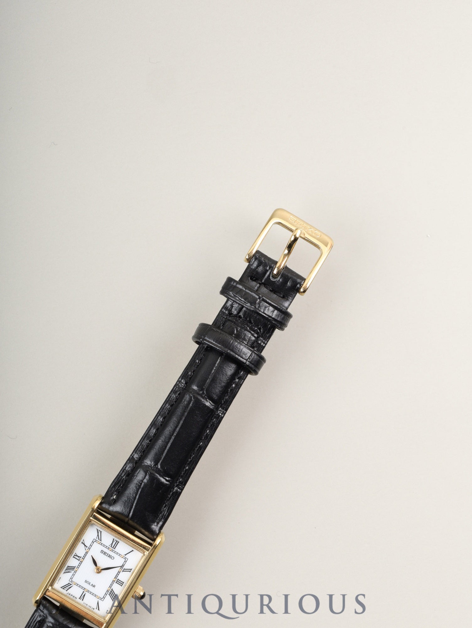 Seiko SUP250P/V115-0BD0 North American Exclusive Import Model, Solar, GP/SS Leather, Genuine GP Buckle, White Roman Dial, Overhauled