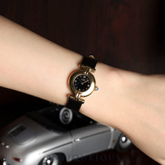 Cartier Must Colisee 590002 Quartz Caliber 690 SV925 Leather Strap with Genuine GP Buckle, Black Roman Dial, Overhauled