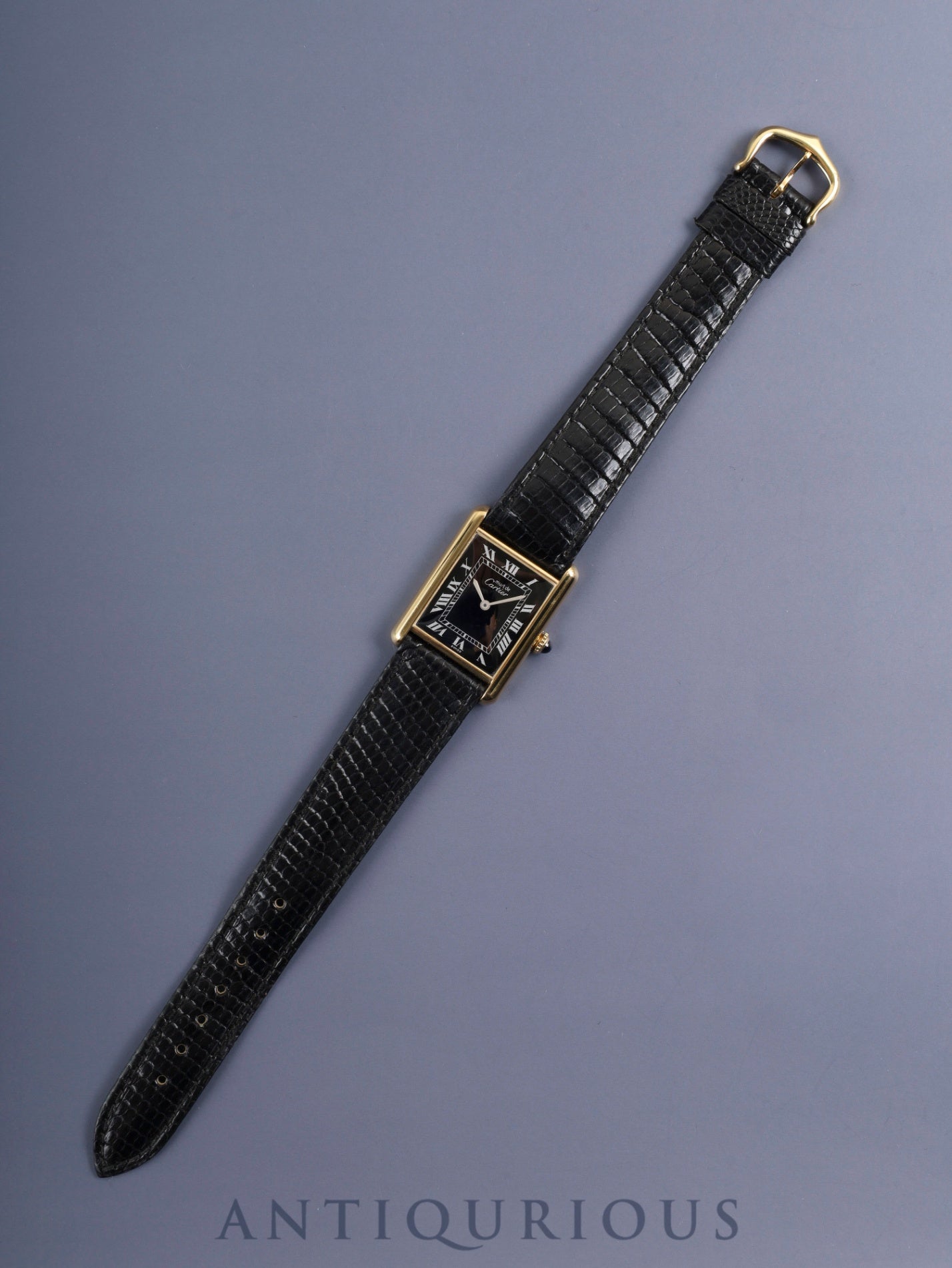 Cartier Must Tank LM Manual Winding SV925 Genuine Leather Strap Genuine Buckle (GP) Black Roman Dial Overhauled