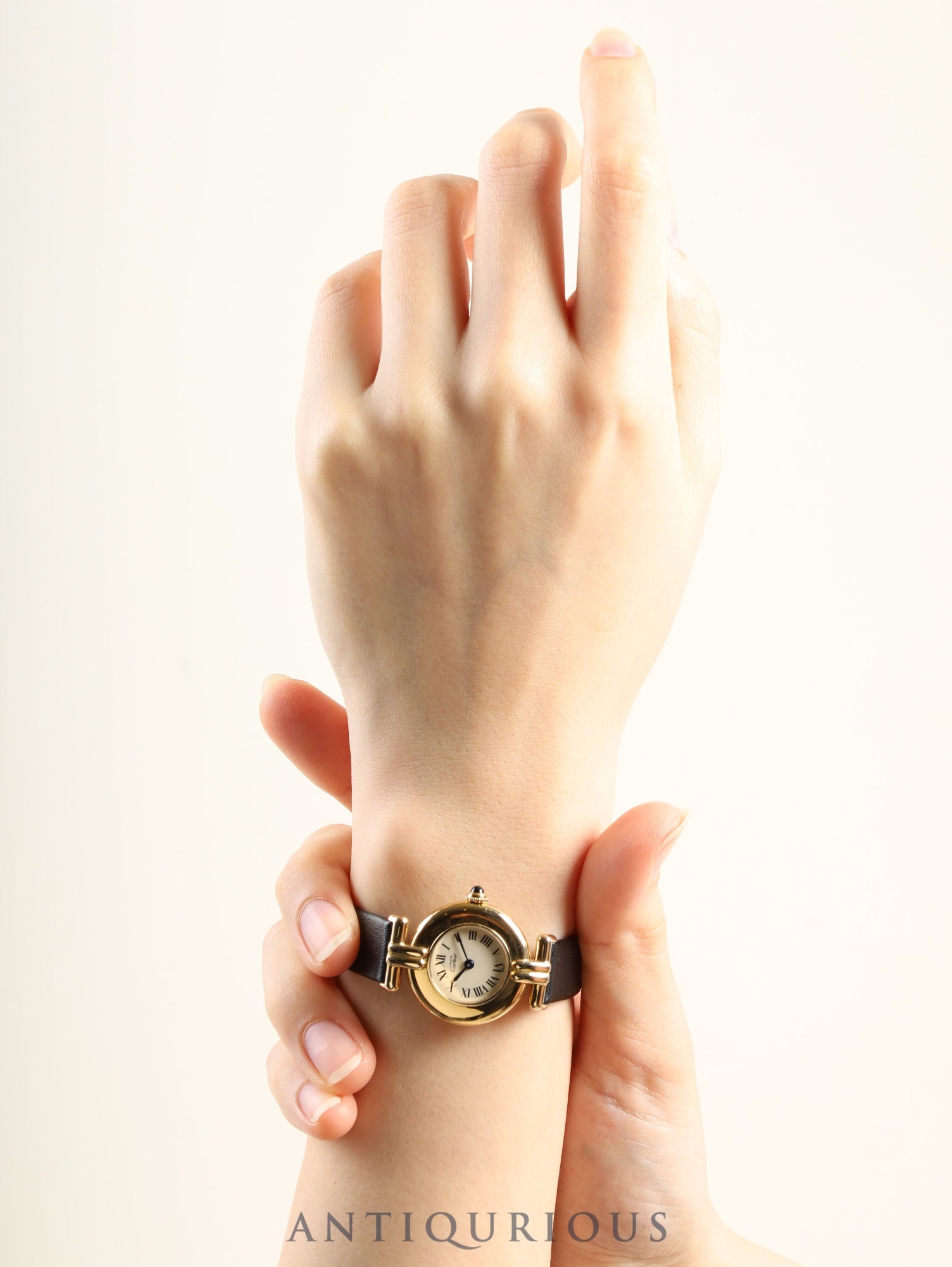 Cartier Must Colisee 590002 Quartz Caliber 690 SV925 Leather Watch with Genuine Pin Buckle (GP) White Roman Dial Overhauled