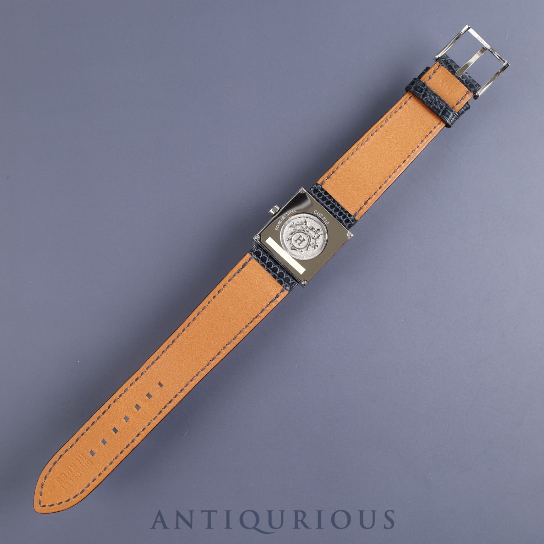 Hermes Calecuir CU2.210 Quartz SS Genuine Leather Strap Genuine Buckle (SS) Navy Dial Battery Replaced