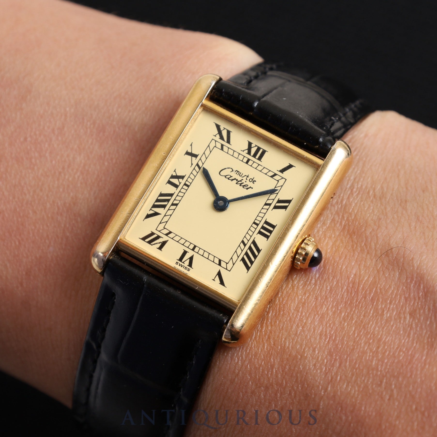 CARTIER MUST TANK LM W1002754 / 1615 Quartz Cal.90 925 Leather Genuine D-buckle Ivory Roman Overhauled