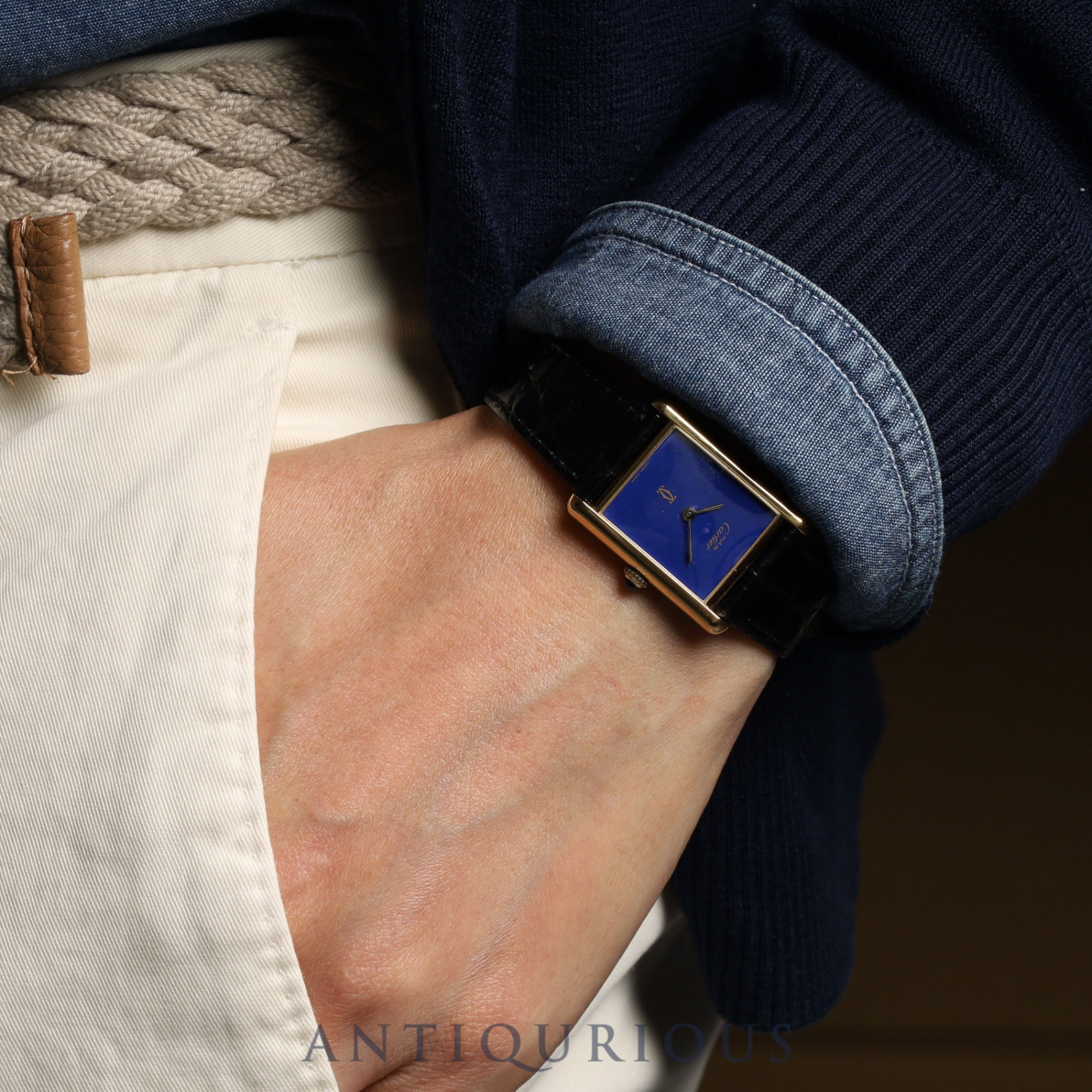 CARTIER Must Tank LM Manual winding SV925 Leather Genuine buckle Lapis lazuli dial Cartier boutique complete service