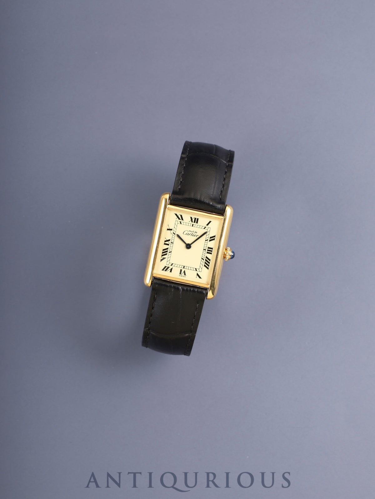 Cartier Must Tank LM Hand-wound Cal.78-1 SV925 Leather Genuine Deployant Buckle (GP) Ivory Roman Dial (SWISS marking) Overhauled and Newly Finished