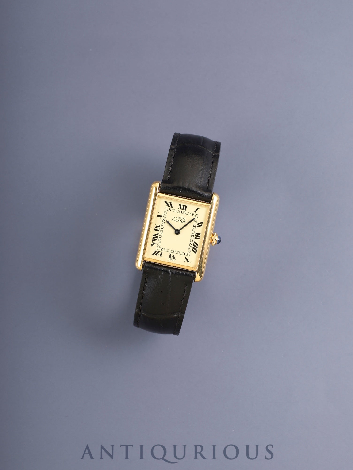 Cartier Must Tank LM Hand-wound Cal.78-1 SV925 Leather Genuine Deployant Buckle (GP) Ivory Roman Dial (SWISS marking) Overhauled and Newly Finished