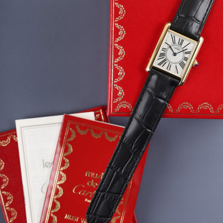 カルティエ マストタンク LM 590005 クォーツ Cal.90.06 SV925 革 純正Dバックル（GP） オパラン文字盤 箱 冊子 オーバーホール済み