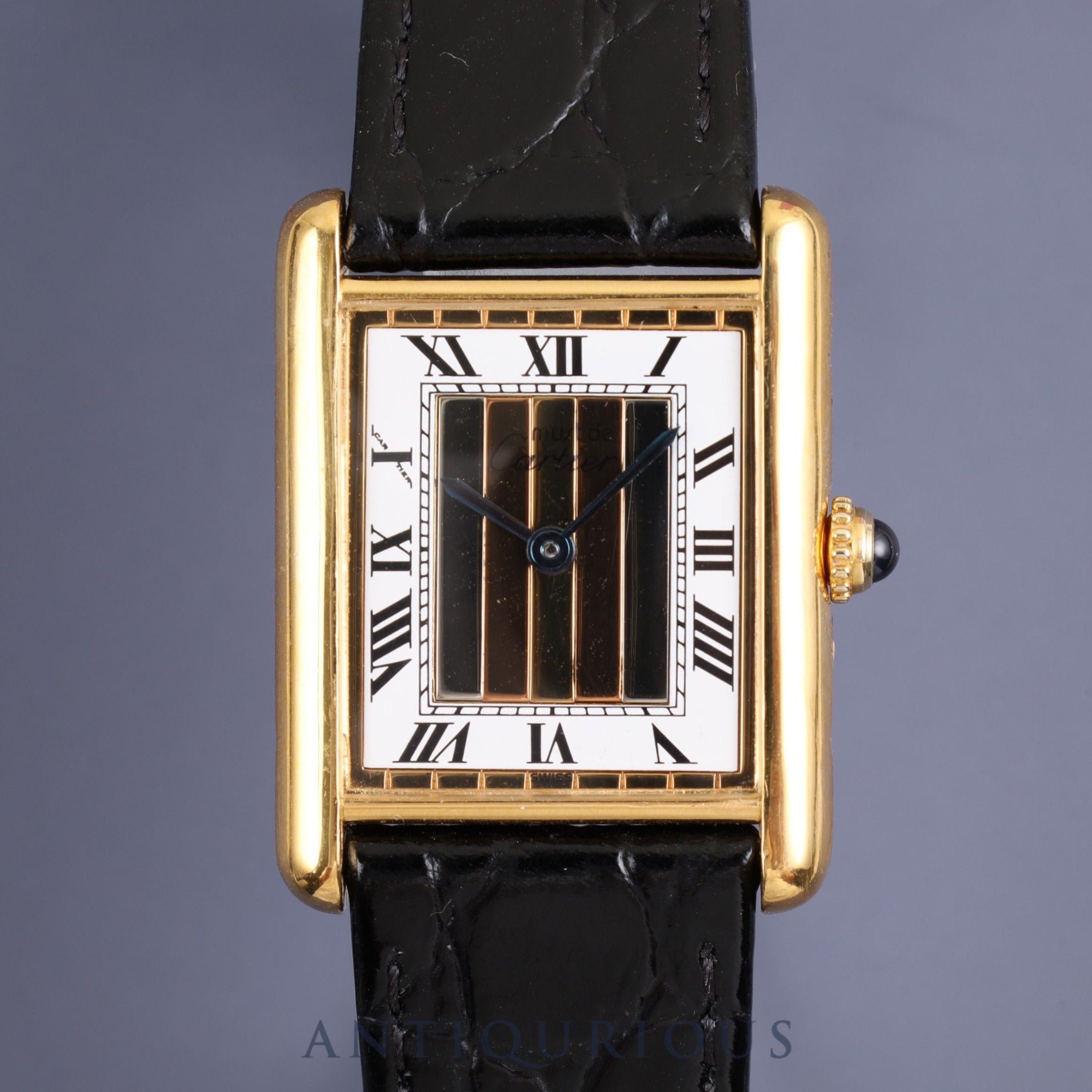 CARTIER カルティエ MUST TANK LM マストタンク LM クォーツ Cal.90 590005 SV925 革 純正尾錠（GP）フロントトリニティ文字盤 オーバーホール済み