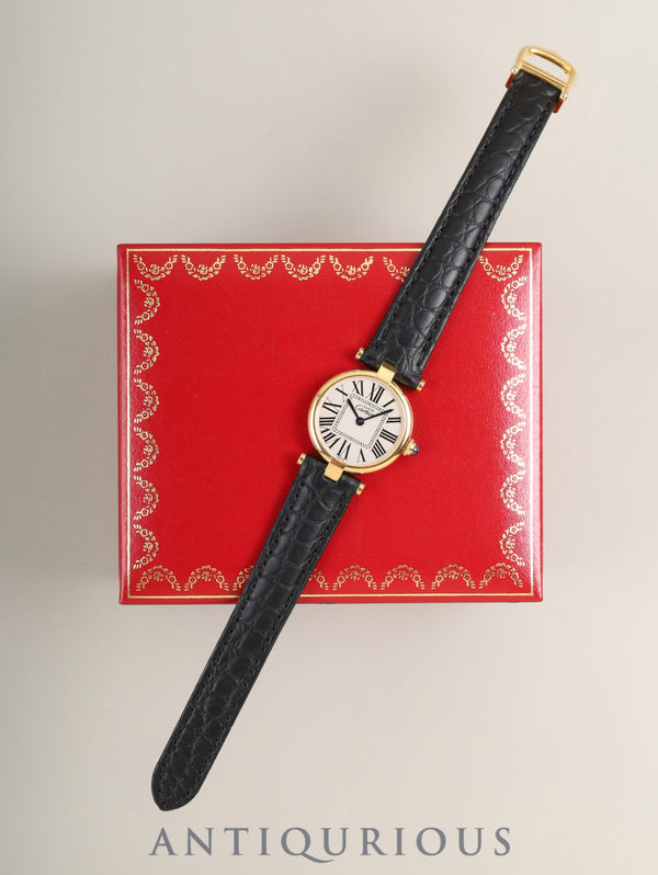 Cartier Must Vendôme VLC SM W1002253 / 590004 Quartz Cal.- SV925 Leather strap Original D-buckle (GP) Opaline dial Box Complete service completed at Cartier boutique