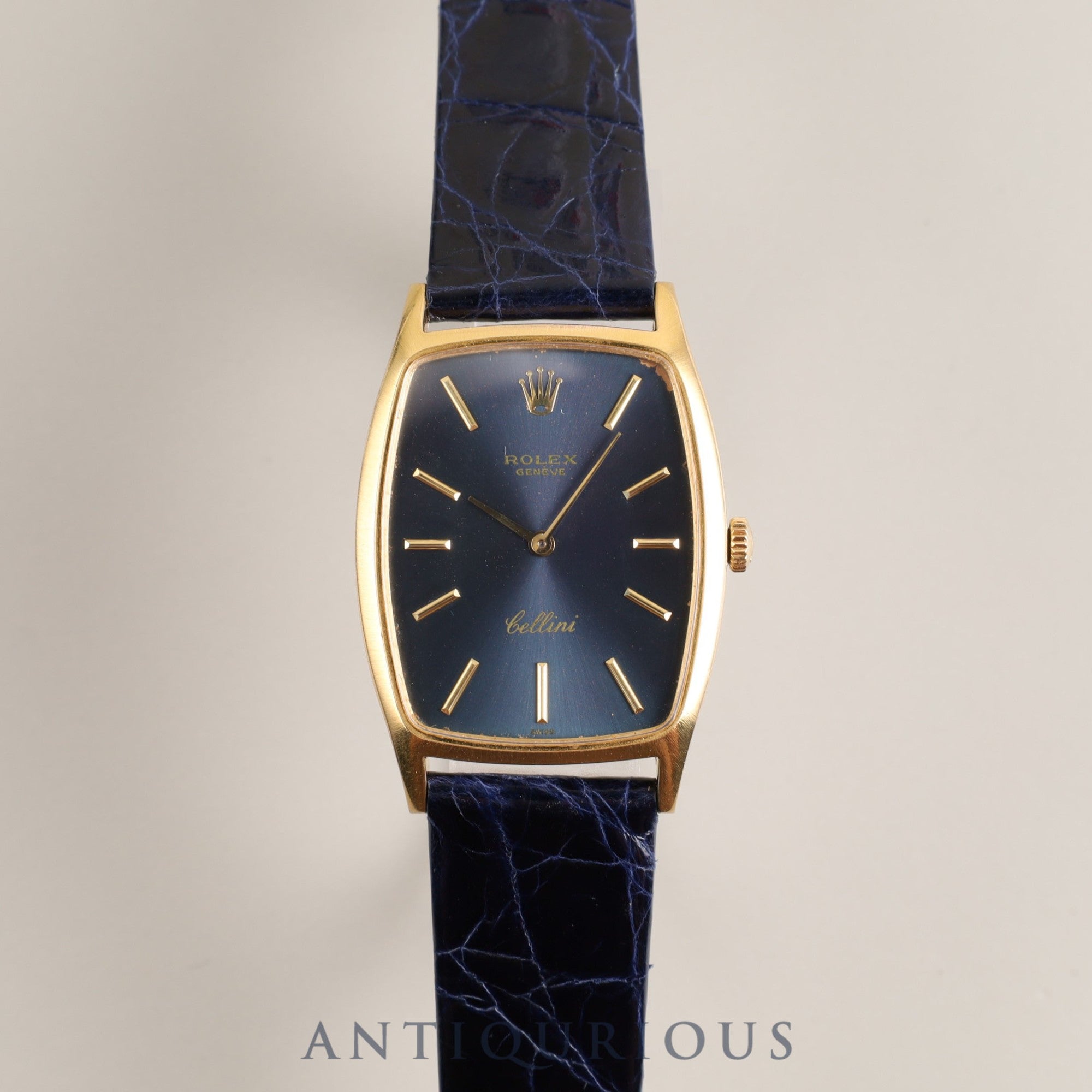 Rolex Cellini 3807 Manual winding Cal.1600 YG Leather Genuine buckle (GP) Blue dial No. 27 (1969) Overhauled