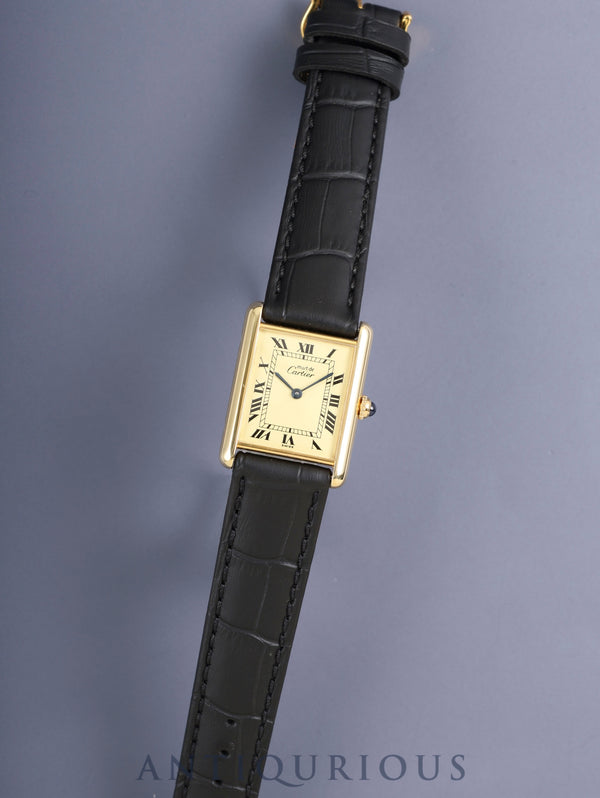 Cartier Must Tank LM W1002753 / 590005 Quartz Caliber 90 SV925 Leather Strap with Genuine GP Buckle Ivory Roman Dial (SWISS Marking) Overhauled