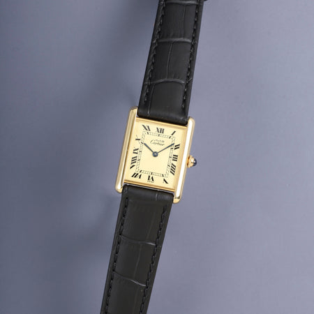 カルティエ マストタンク LM W1002753  / 590005 クォーツ Cal.90 SV925 革 純正尾錠（GP）アイボリーローマン文字盤（SWISS表記） オーバーホール済み