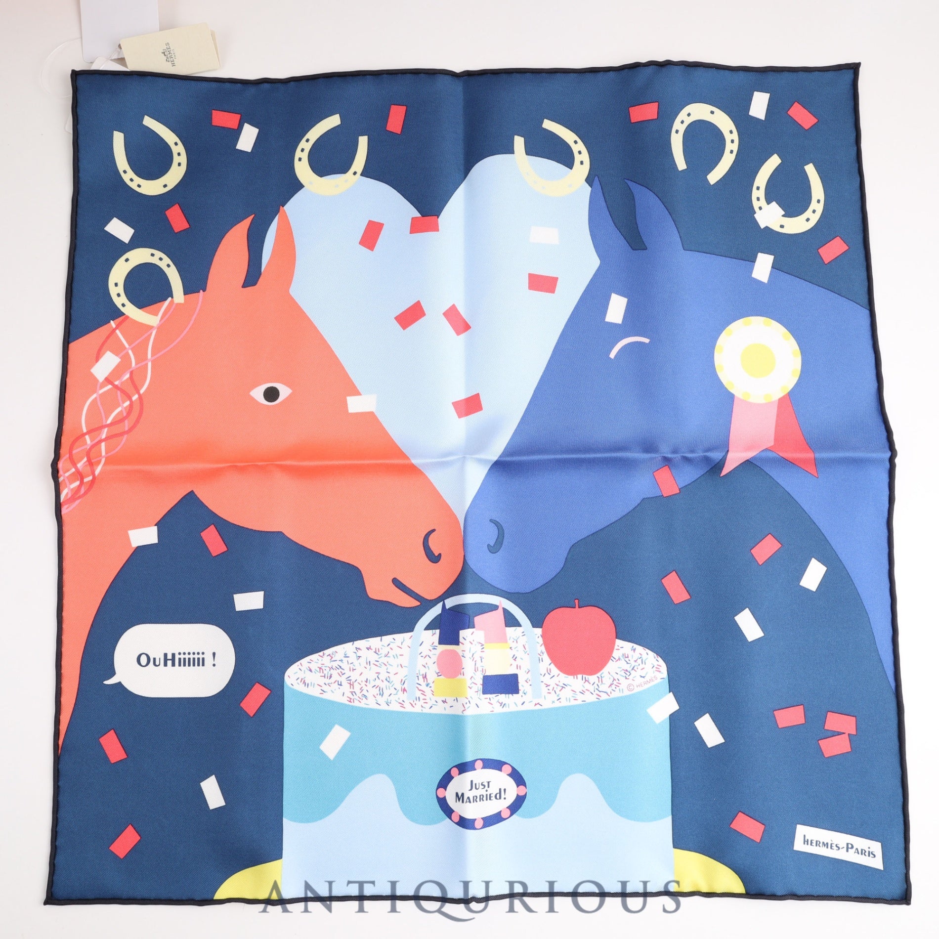HERMES Scarf CARRES45 Gavroche Horseheart just married! SILK100% Box