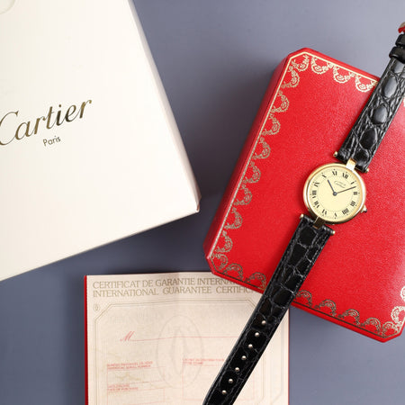 カルティエ マスト ヴァンドーム VLC LM 590003 クォーツ Cal.90 SV925 革 純正尾錠 アイボリーローマン文字盤 箱 冊子 保証書 オーバーホール済み