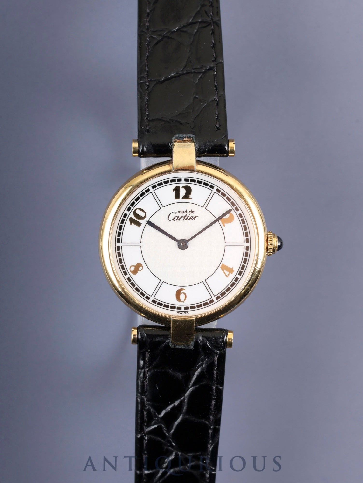 カルティエ マスト ヴァンドーム VLC LM 1861 クォーツ Cal.90 SV925 革 純正尾錠（GP）飛びアラビアCC文字盤 オーバーホール済み